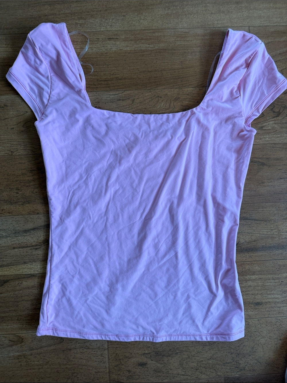 PINK Victoria's Secret Light Pink Square Neck Cap Sleeve Tee